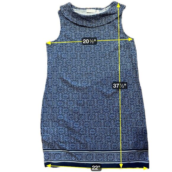 Rafaella 1X Blue Geometric Cotton Sleeveless Shift Dress Knee Length - Picture 5 of 5